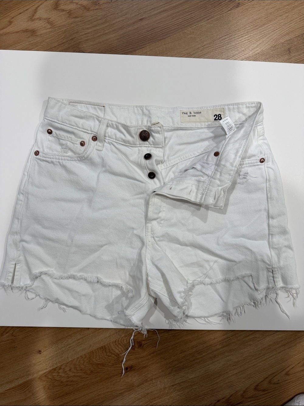 rag & bone White Distressed High-Rise Denim Cutoff Shorts